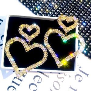 🌟 Gold Plated Rhinestone Heart Earrings